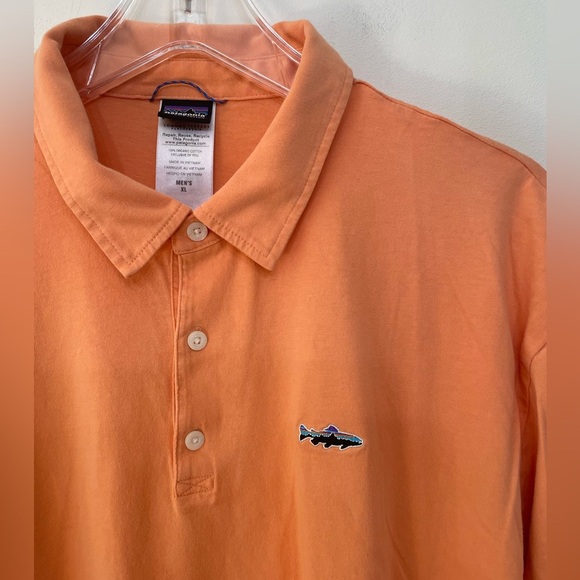 Patagonia Polo Shirt Men’s Trout 100% Organic Cotton Orange Size XL Outdoors - Picture 2 of 9